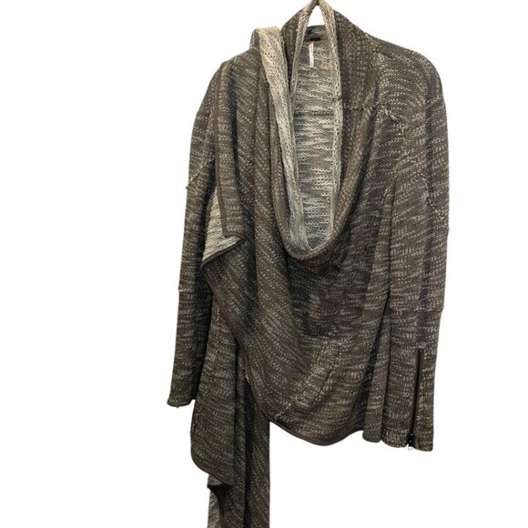 Free People gray white marl knit cascading opera duster cardigan sweater… - Picture 1 of 6